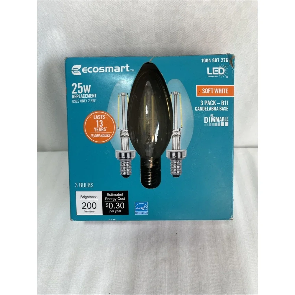 EcoSmart 25-Watt Equivalent Candelabra LED Light Bulb Soft White (3-Pack)